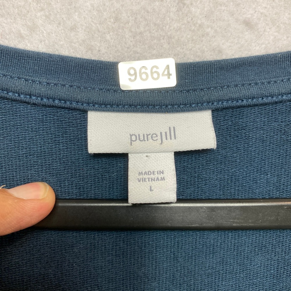 Pure Jill J. Jill Tunic Dress Women Large Blue French Terry 3/4 Sleeve Pocket - Picture 7 of 10